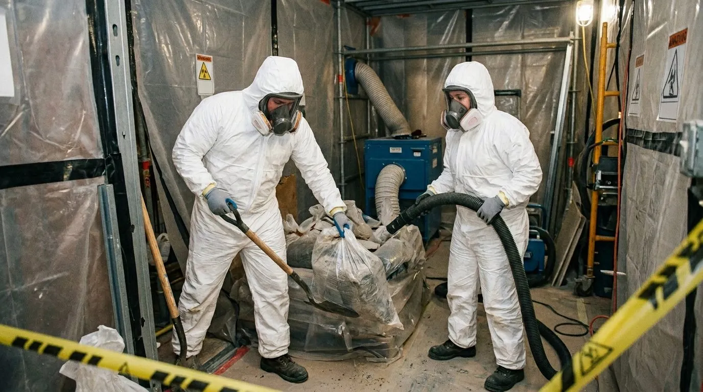 Licensed professionals safely removing asbestos on a site