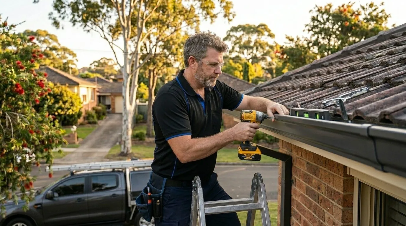 Gutter installation on a home fascia